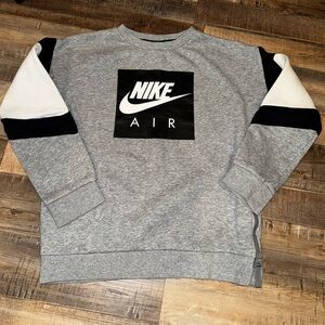 Nike Air Boys Size Large Gray Black Crewneck Sweatshirt Side Zip Used
